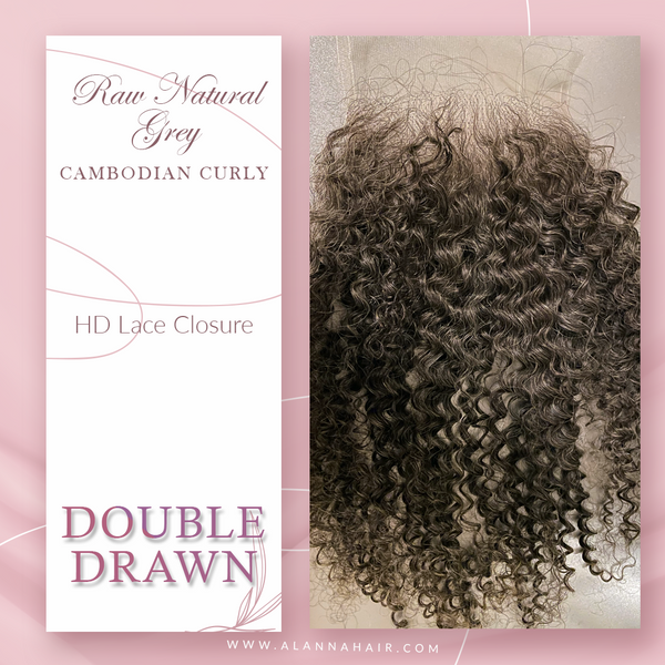 16 inch Raw Natural Grey Kinky Curly HD Lace Closure Design