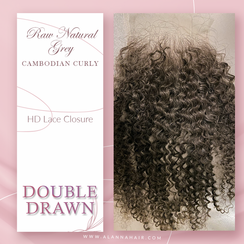 16 inch Raw Natural Grey Kinky Curly HD Lace Closure Design