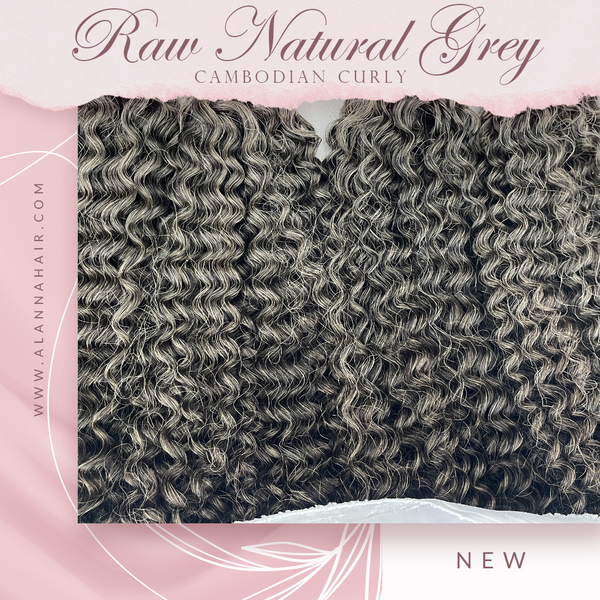 Raw Natural Grey Double Drawn Curly Hair Extensions
