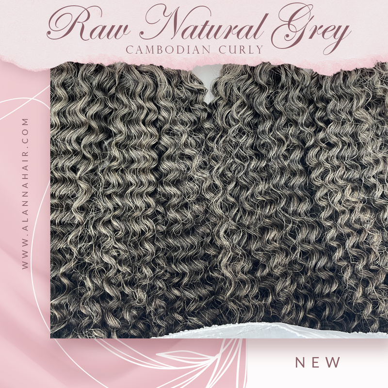 Raw Natural Grey Double Drawn Curly Hair Extensions