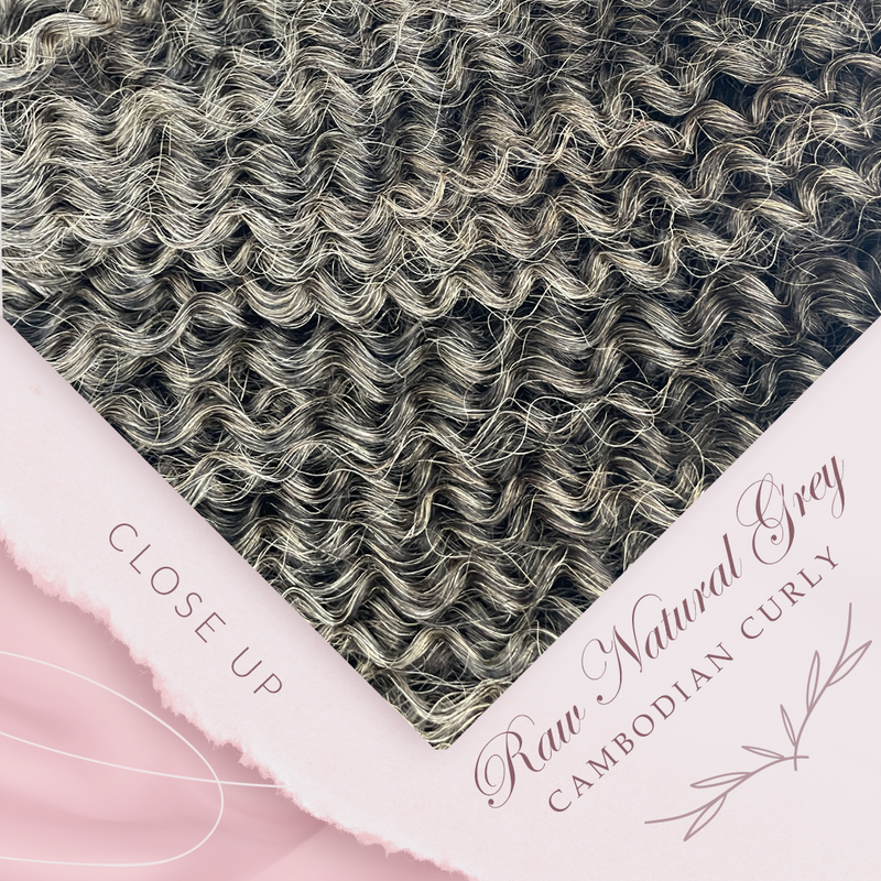 Raw Natural Grey Double Drawn Curly Hair Extensions