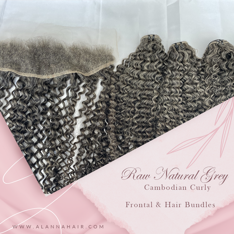 Raw Natural Grey Double Drawn Curly Hair Extensions