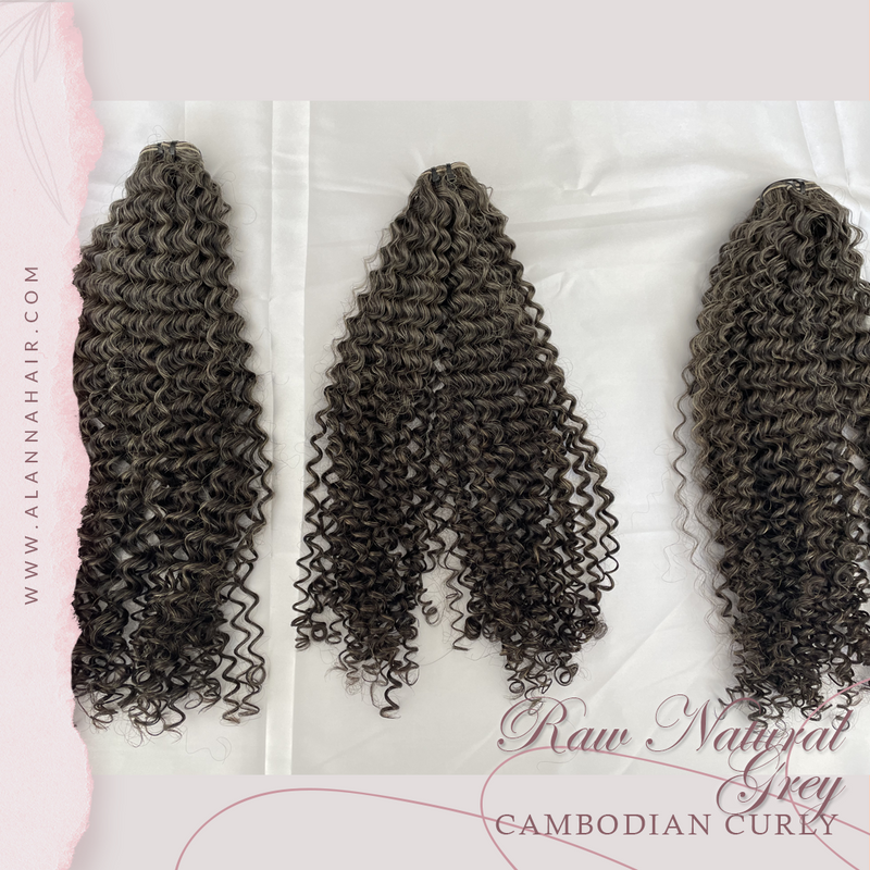 Raw Natural Grey Double Drawn Curly Hair Extensions